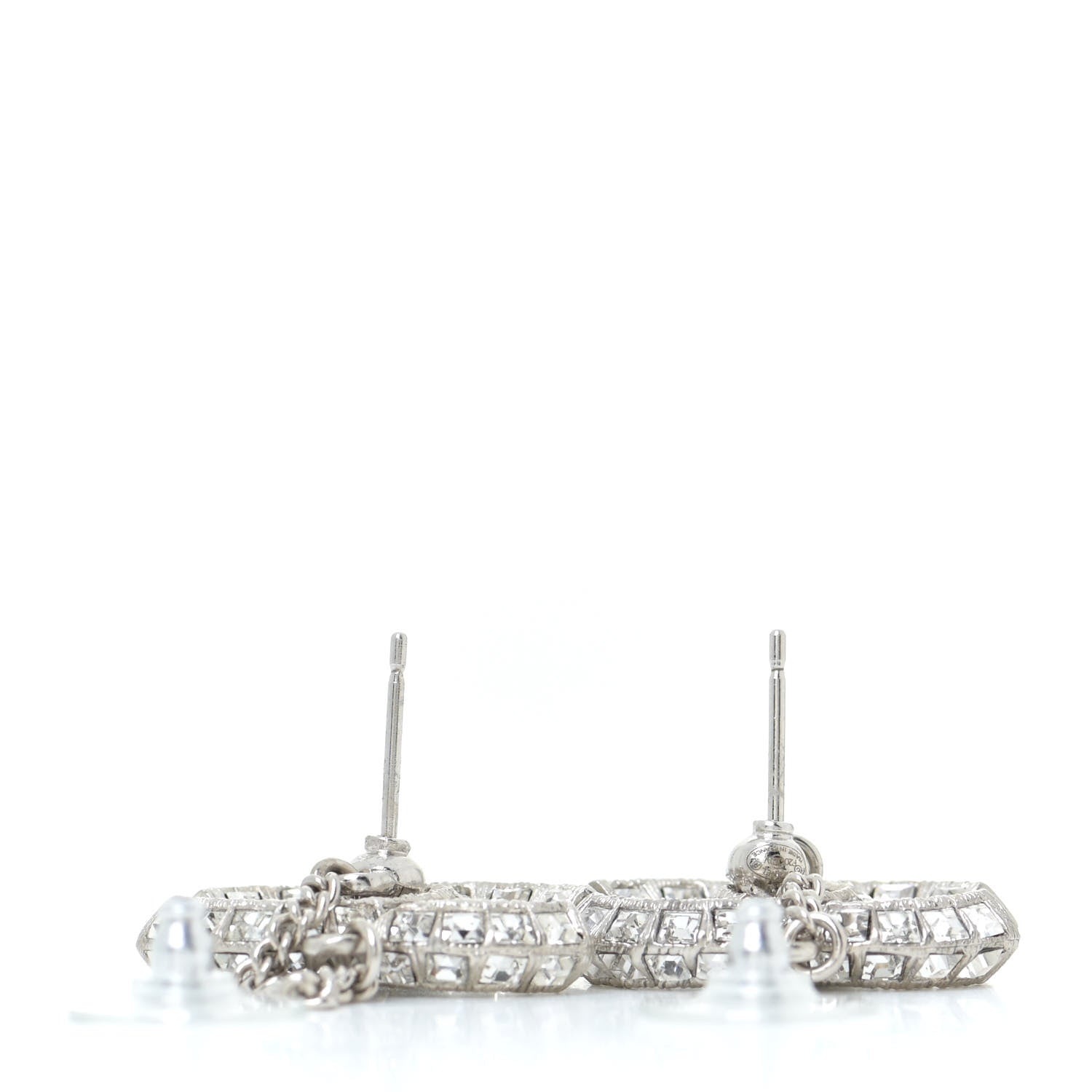 Chanel Baguette Crystal CC Drop Earrings Silver 3 of 6