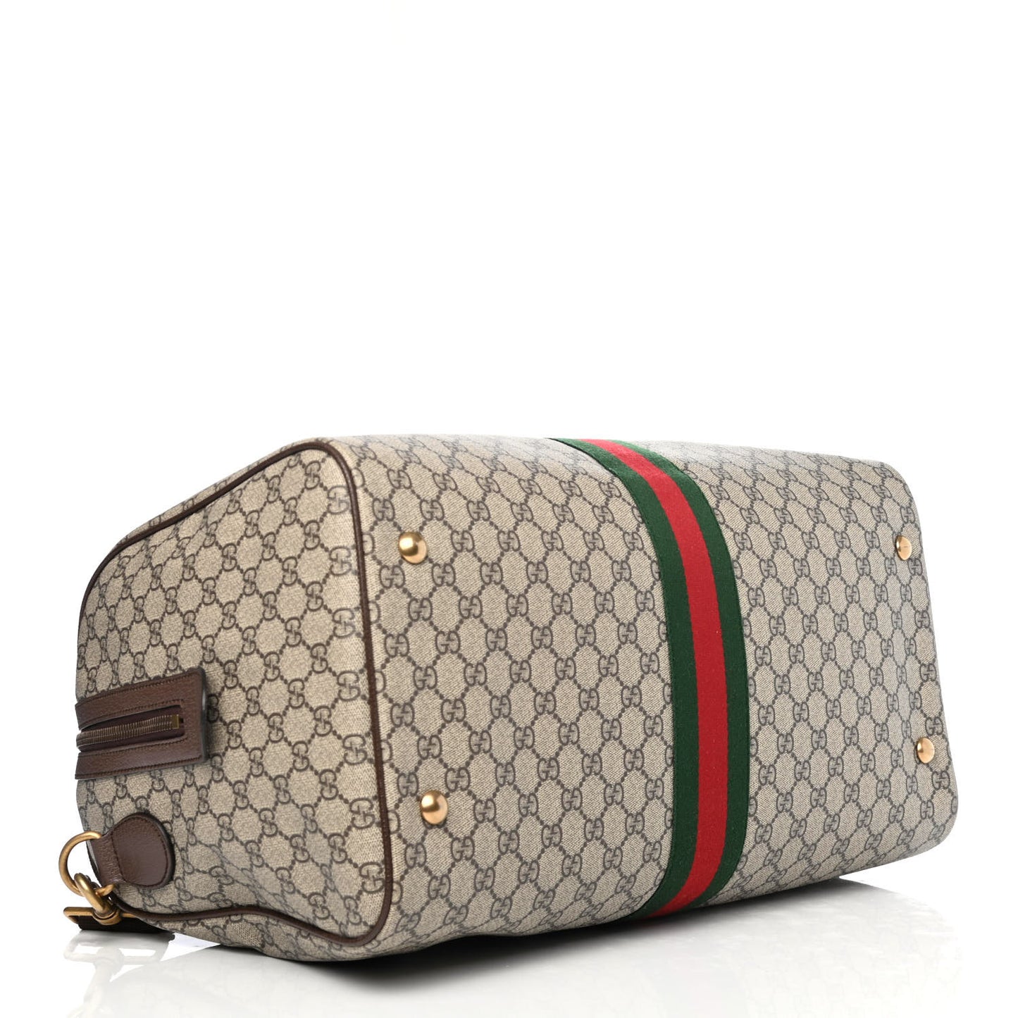 GG Supreme Monogram Textured Dollar Calfskin Web Medium Ophidia Carry-On Duffle Bag Beige Ebony New Acero