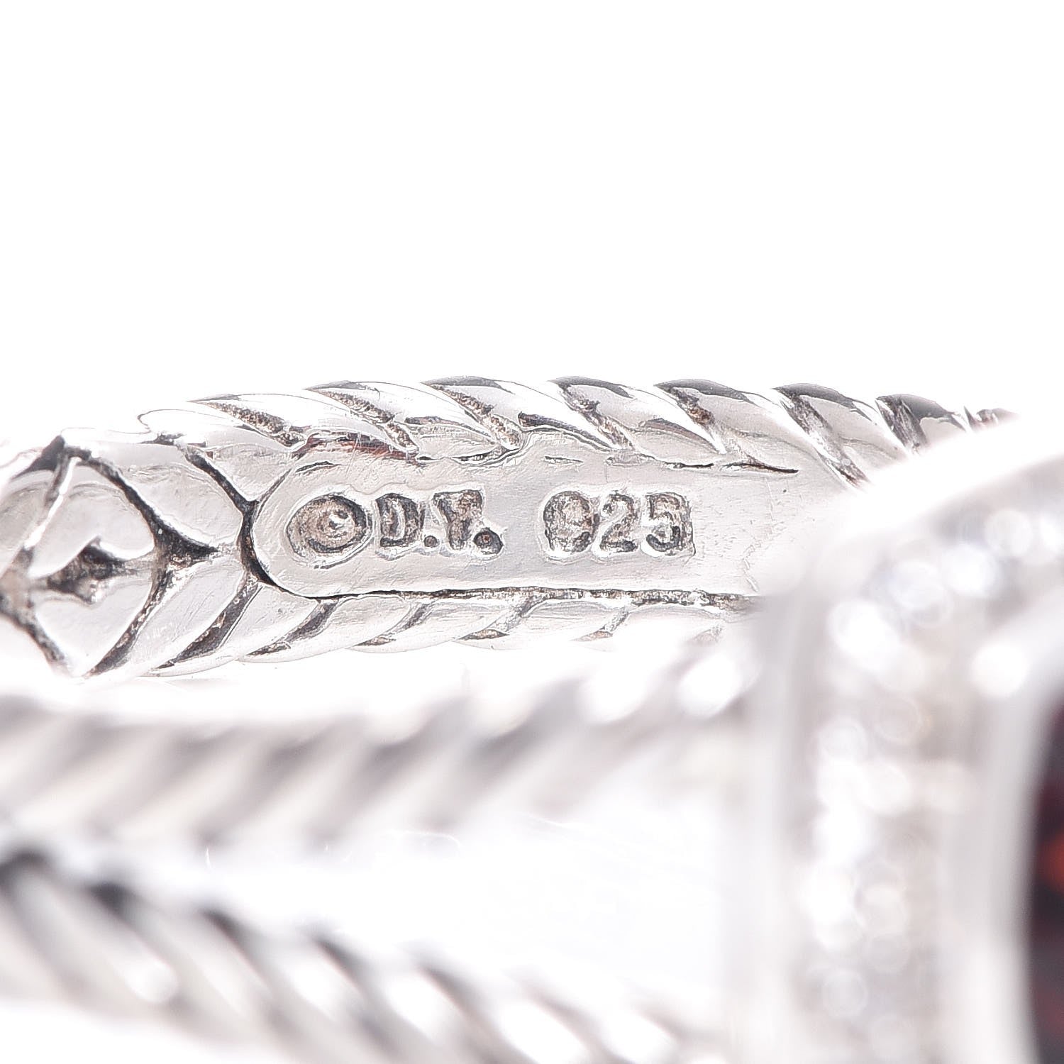 David Yurman Sterling Silver Diamond Garnet 7mm Petite Albion Ring 56 7.5 5 of 5