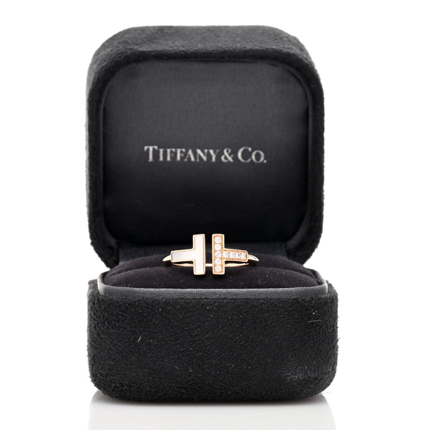 Tiffany 18K Rose Gold Diamond Mother of Pearl T Wire Ring 49 5 5 of 5