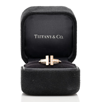 Tiffany 18K Rose Gold Diamond Mother of Pearl T Wire Ring 49 5 5 of 5