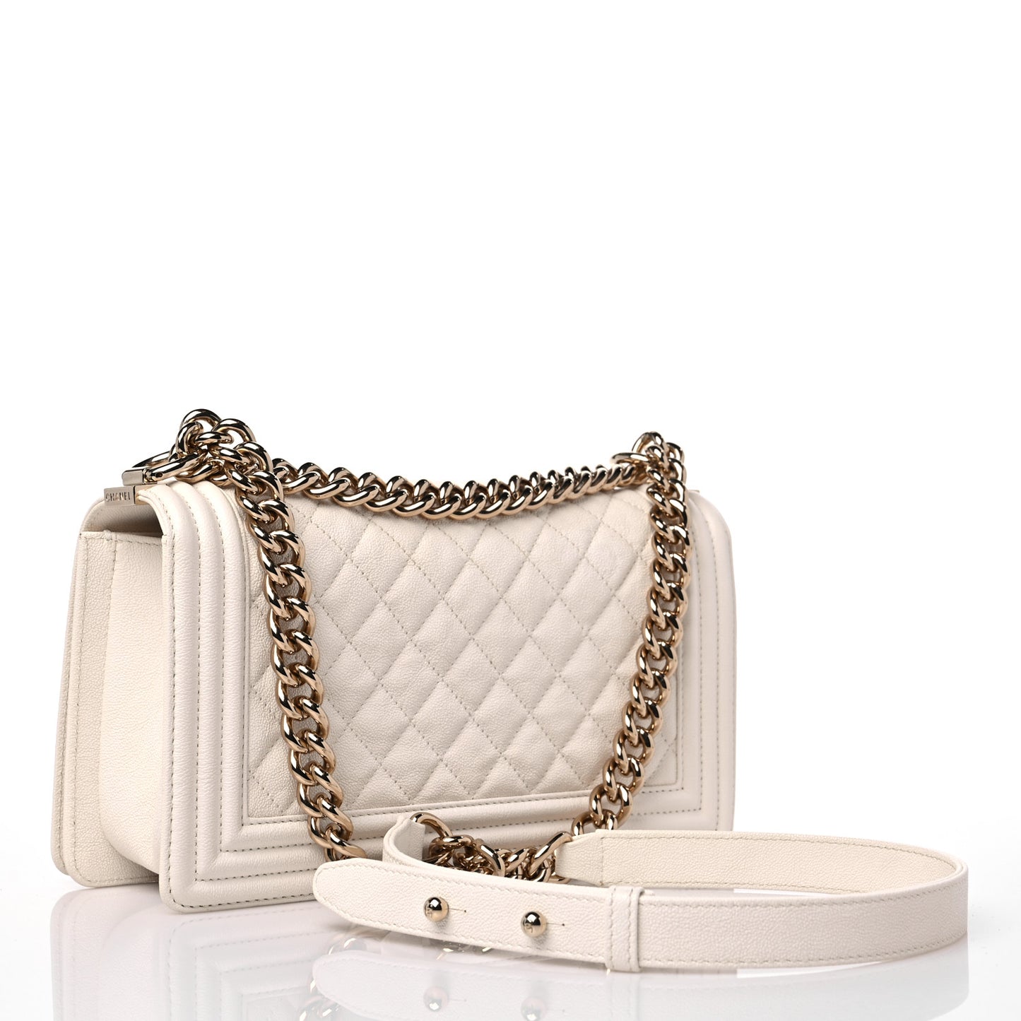 Caviar Quilted Medium Boy Flap Ivory