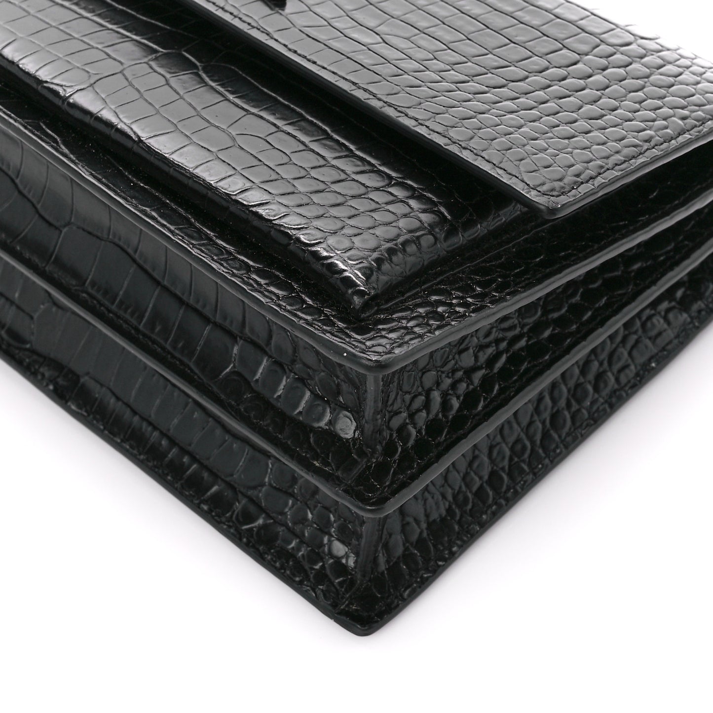 Calfskin Crocodile Embossed Medium Monochrome Monogram Sunset Black