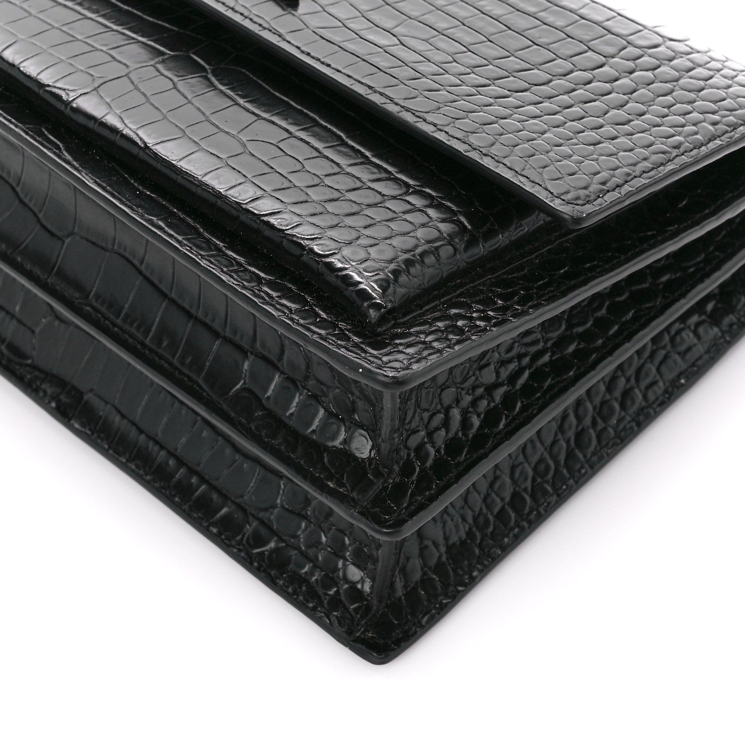 Saint Laurent Calfskin Crocodile Embossed Medium Monochrome Monogram Sunset Black 12 of 12