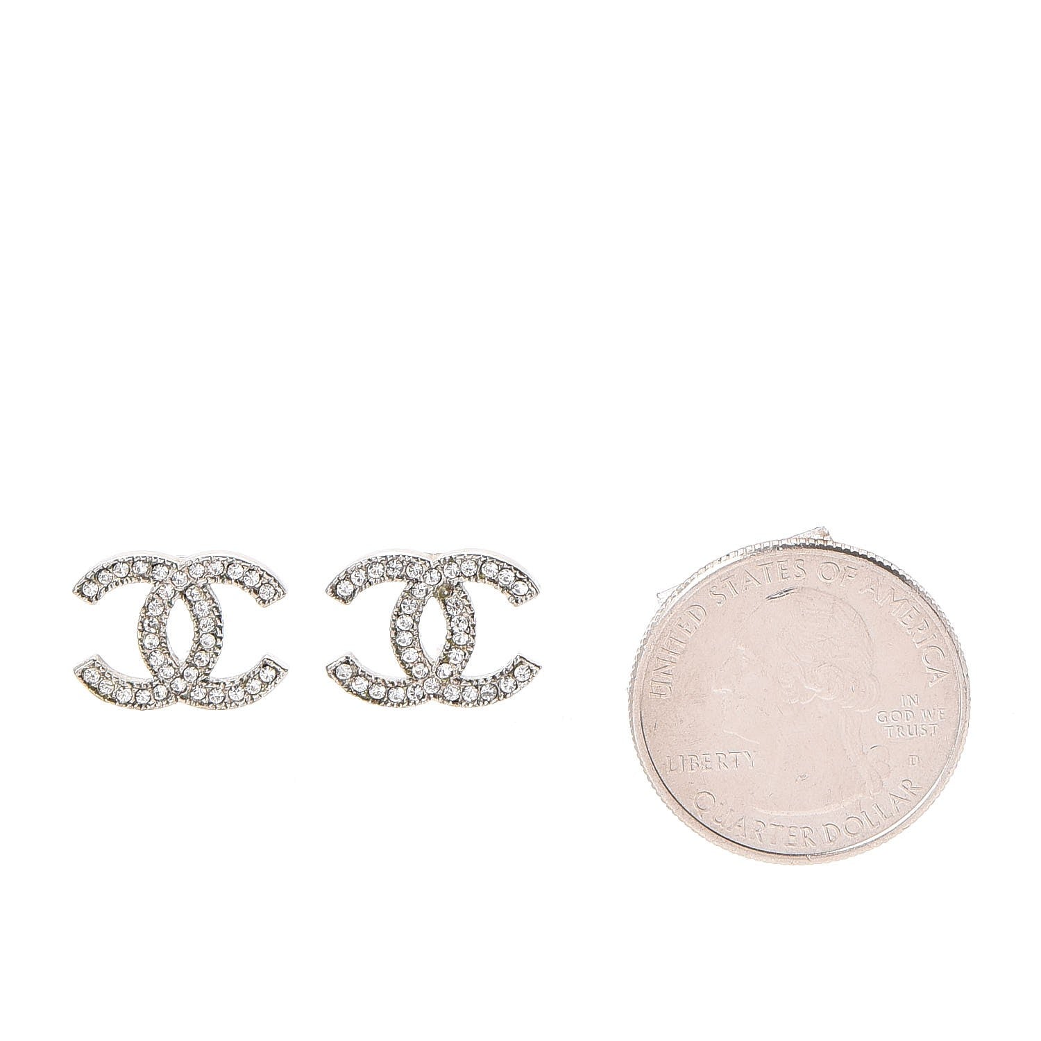 Chanel Crystal CC Earrings Silver 2 of 7