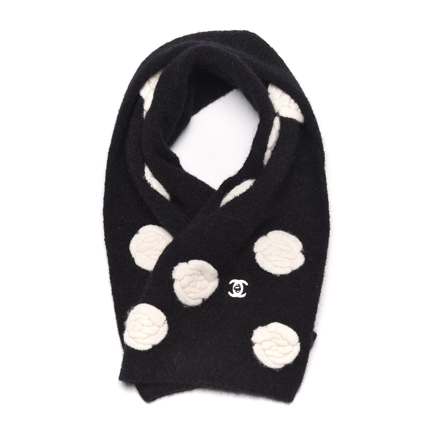 Chanel Mohair Wool Camellia CC Scarf Black White 1 of 5