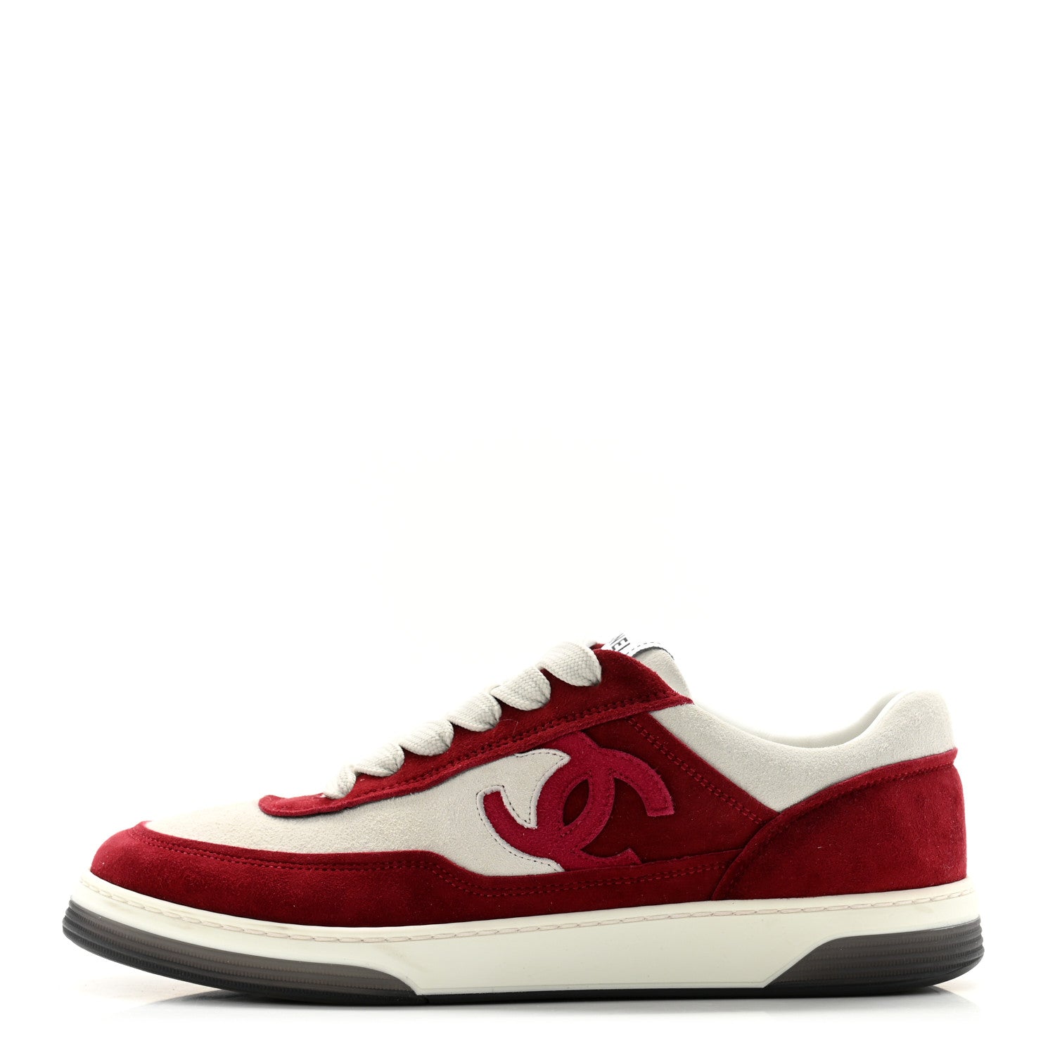 Chanel Suede Kidskin Womens CC Sneakers 38.5 Burgundy White 1 of 12