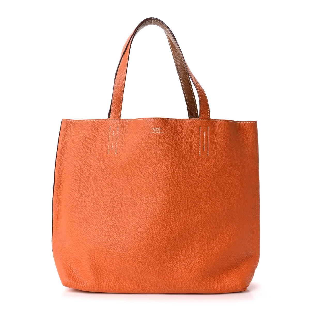Hermes Taurillon Clemence Double Sens 45 Reversible Tote Orange Gold 1 of 15