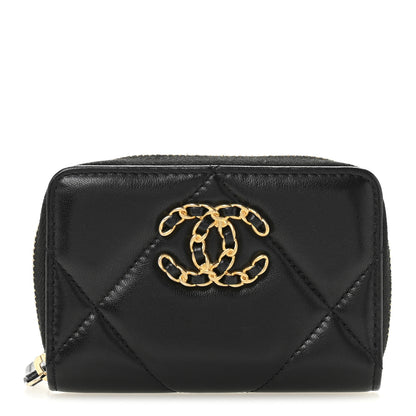 Chanel Lambskin Quilted Chanel 19 Zip Around Coin Purse Wallet Black 1 of 10