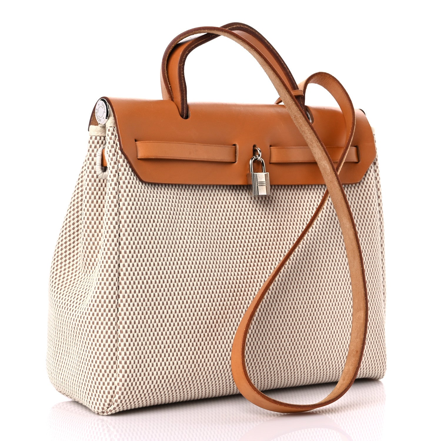 Hermes Toile Vache Calfskin Herbag 30 PM Black Natural 4 of 16