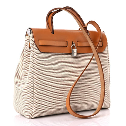 Hermes Toile Vache Calfskin Herbag 30 PM Black Natural 4 of 16