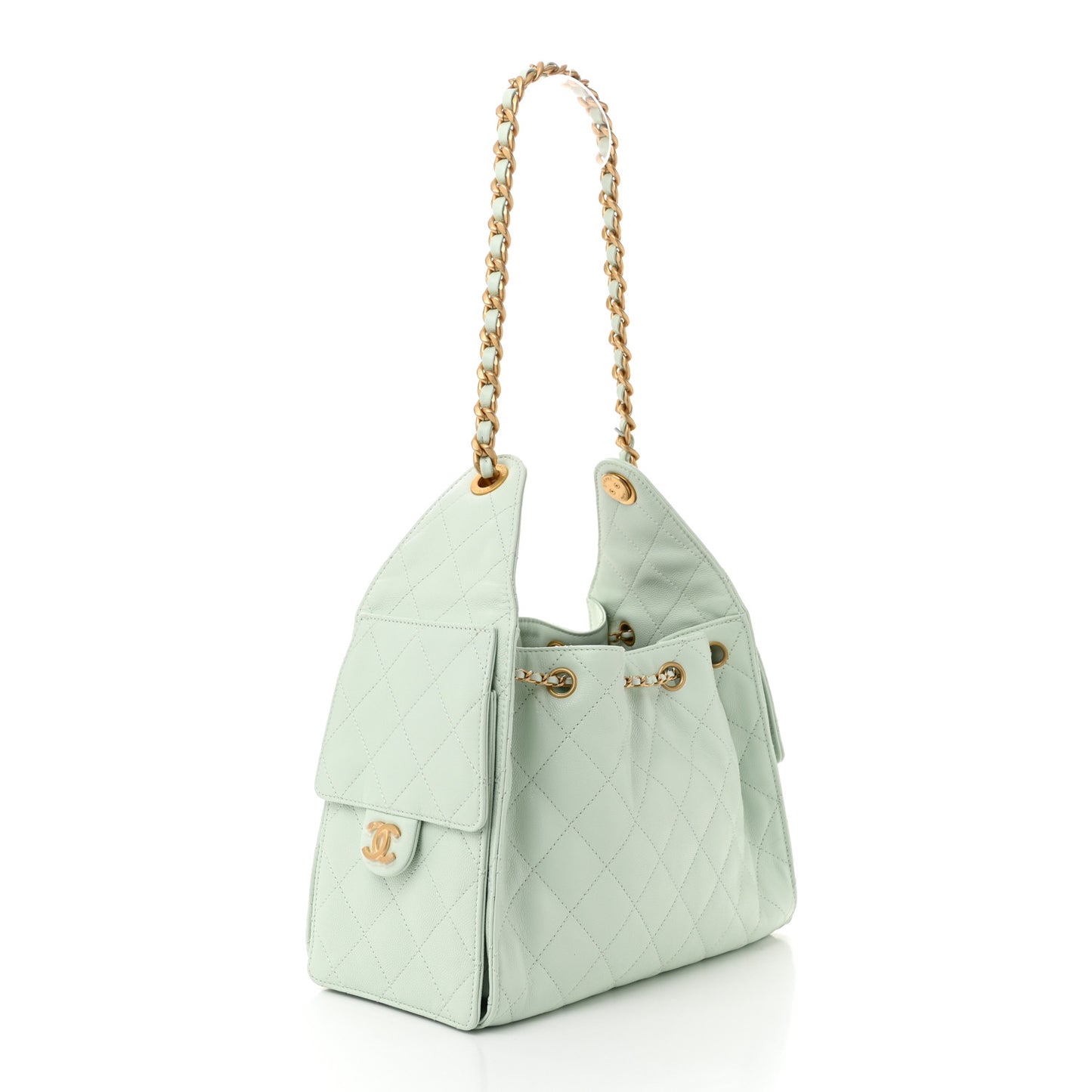 Caviar Quilted Small Chanel 25 Handbag Light Green