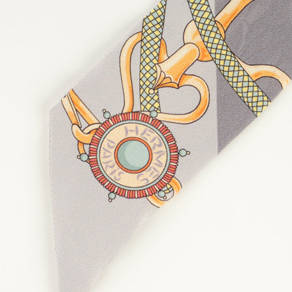 Hermes Silk Festival des Amazones Twilly Gris Jaune Corail 3 of 6