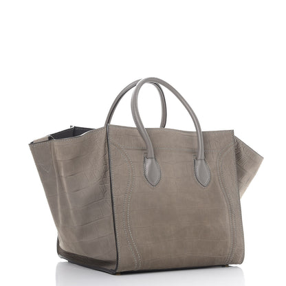 Celine Crocodile Embossed Nubuck Medium Phantom Luggage Grey 3 of 11