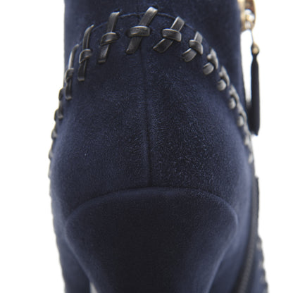 Chanel Suede Lambskin Short Boots 35.5 Navy Blue Black 9 of 9