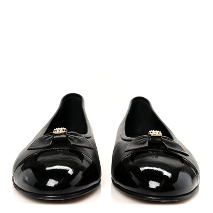 Chanel Lambskin Patent Cap Toe Pearl CC Ballerina Flats 40 Black 3 of 9