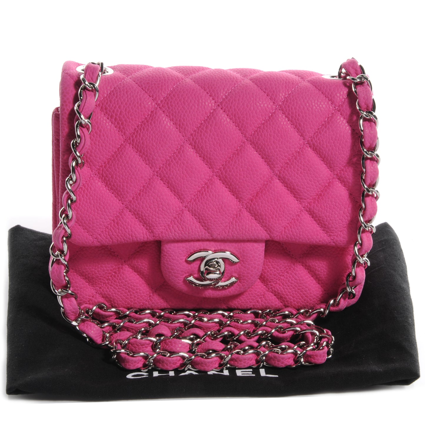 Iridescent Caviar Quilted Mini Square Flap Pink