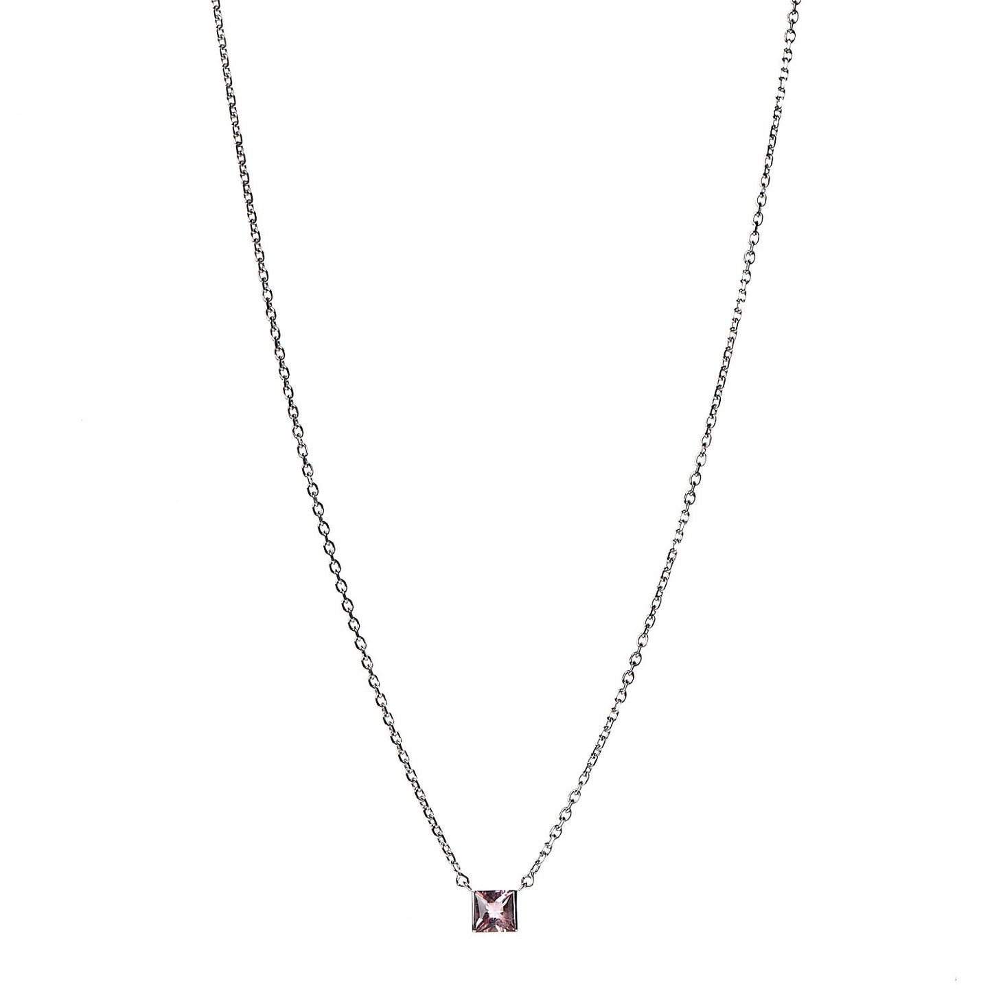 18K White Gold Pink Tourmaline Tank Pendant Necklace