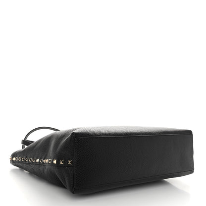Valentino Garavani Grainy Calfskin Medium Rockstud Tote Black Rose Quartz 5 of 10