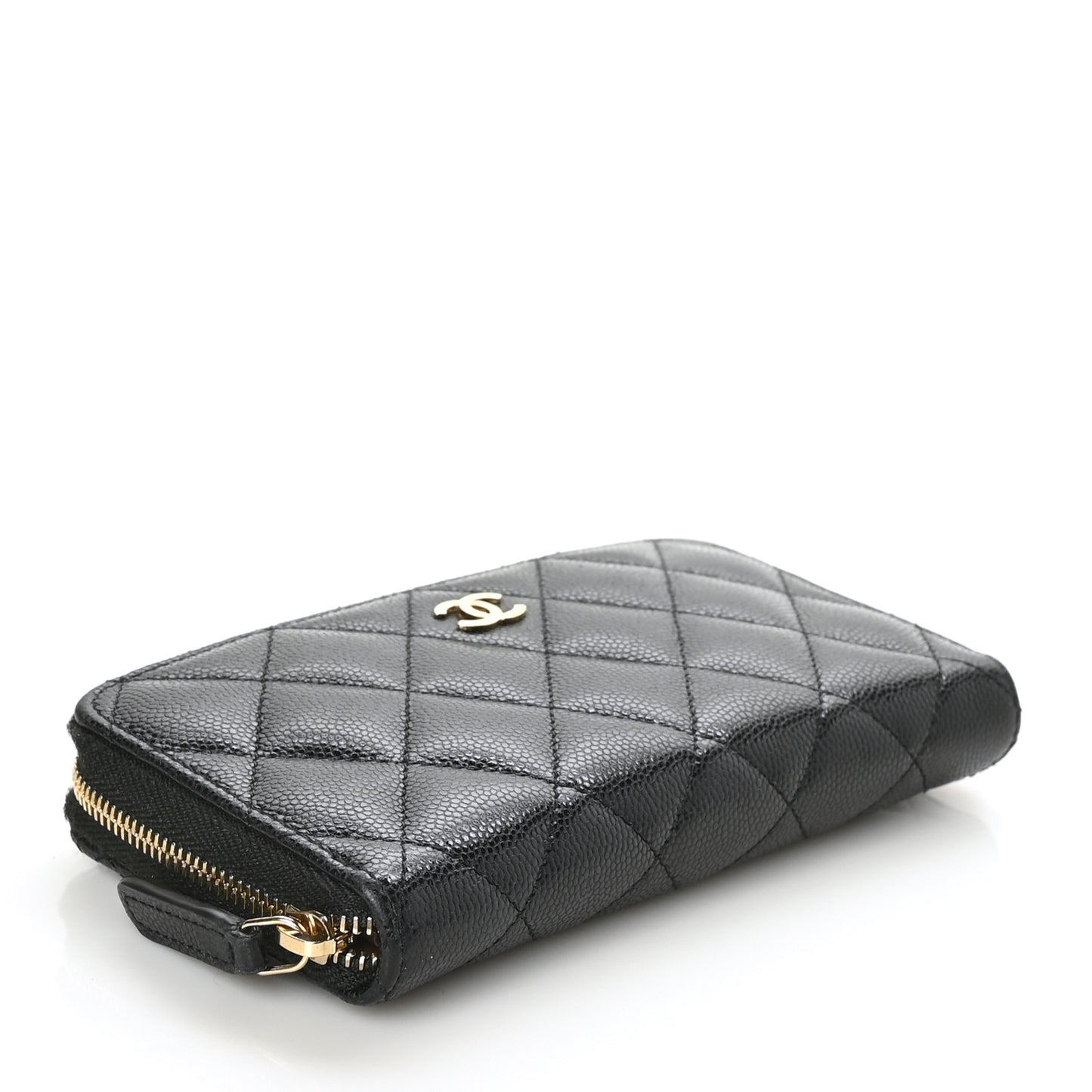 Caviar Quilted Medium Zip Around Wallet Black