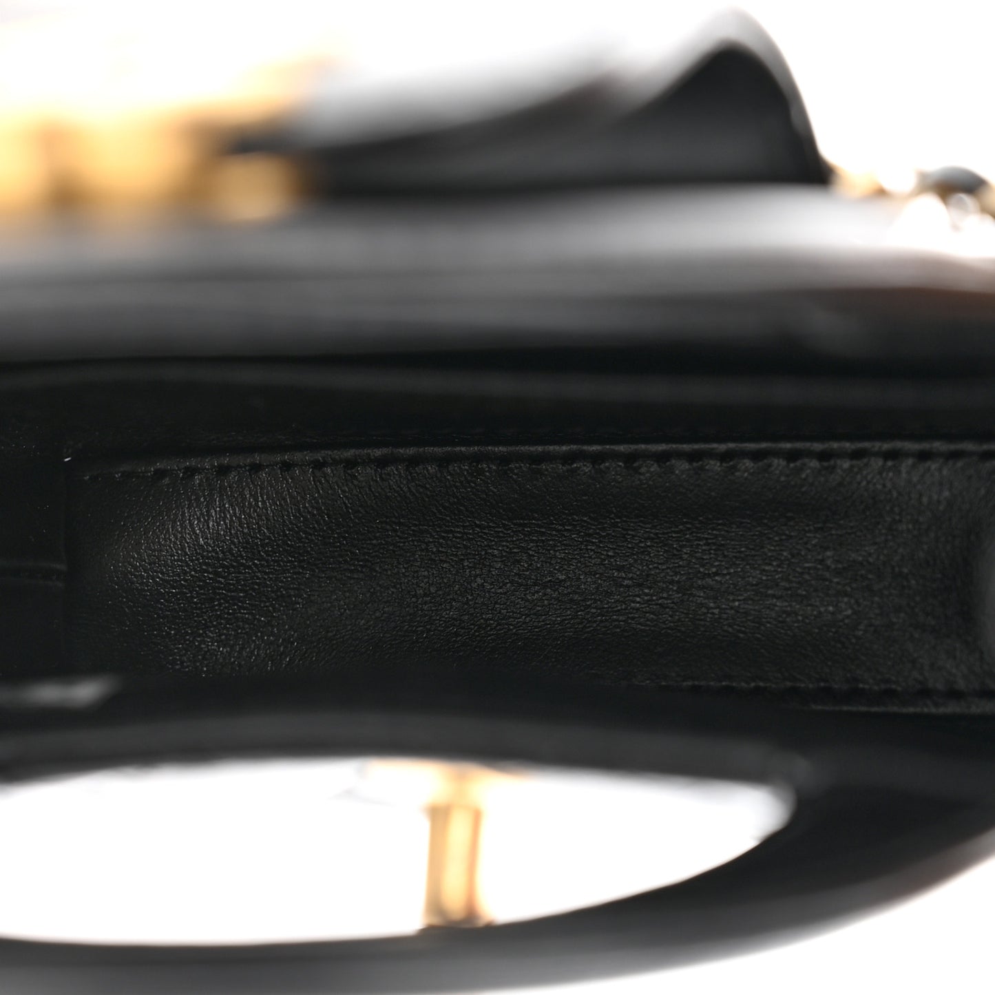 Shiny Aged Calfskin Quilted Mini Nano Kelly Shopper Black