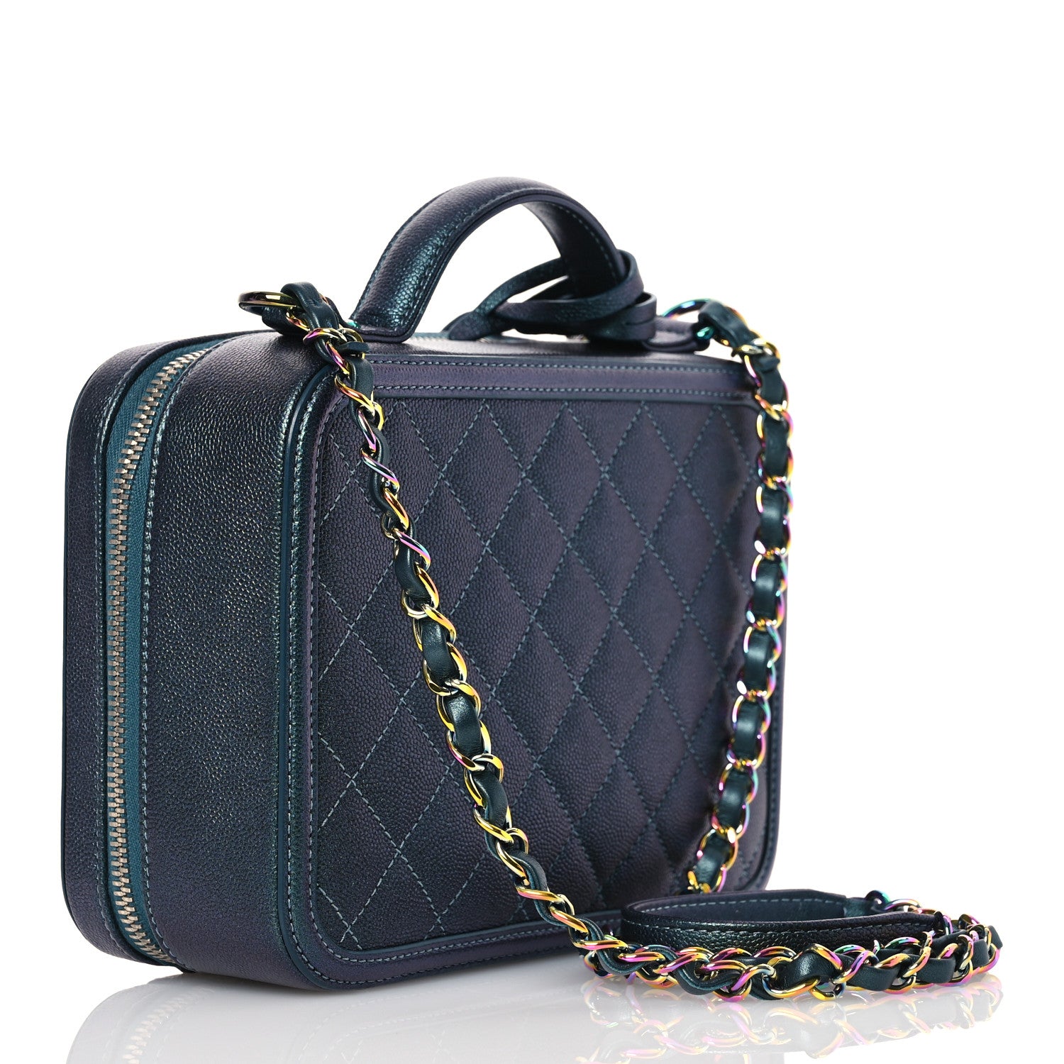 Chanel Iridescent Caviar Quilted Medium CC Filigree Vanity Case Dark Turquoise 3 of 11