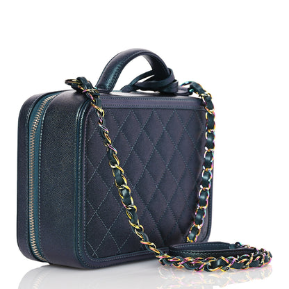 Chanel Iridescent Caviar Quilted Medium CC Filigree Vanity Case Dark Turquoise 3 of 11