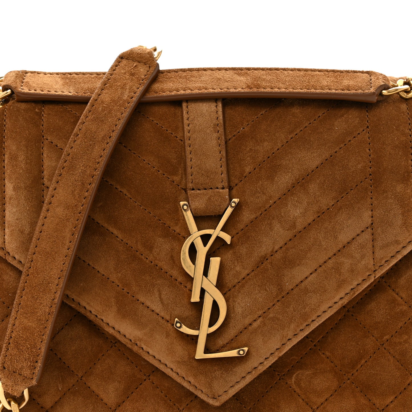 Suede Mixed Matelasse Triquilt Medium Monogram Envelope Satchel Bark Brown