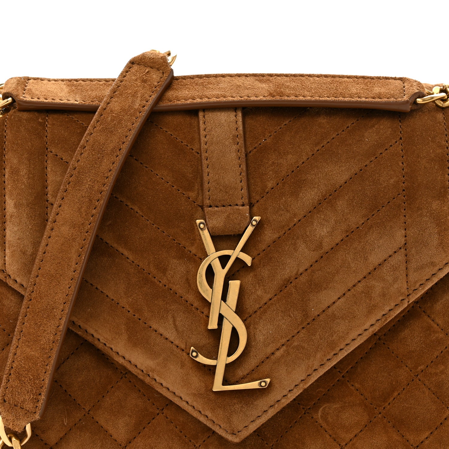 Saint Laurent Suede Mixed Matelasse Triquilt Medium Monogram Envelope Satchel Bark Brown 8 of 11