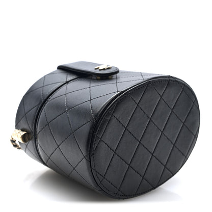 Chanel Lambskin Quilted Round Vanity Case With Chain Black 4 of 11