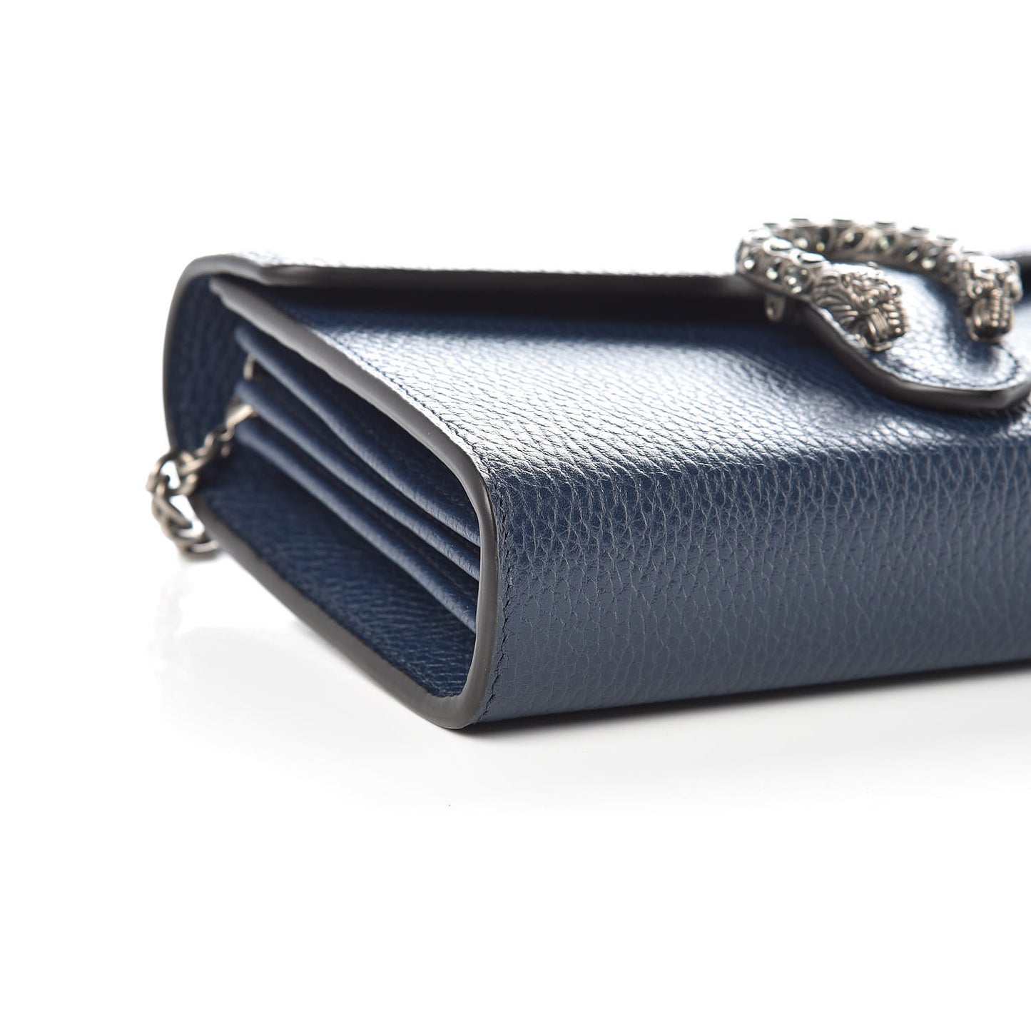 Dollar Calfskin Crystal Mini Dionysus Chain Wallet Blue Agata Black Diamond