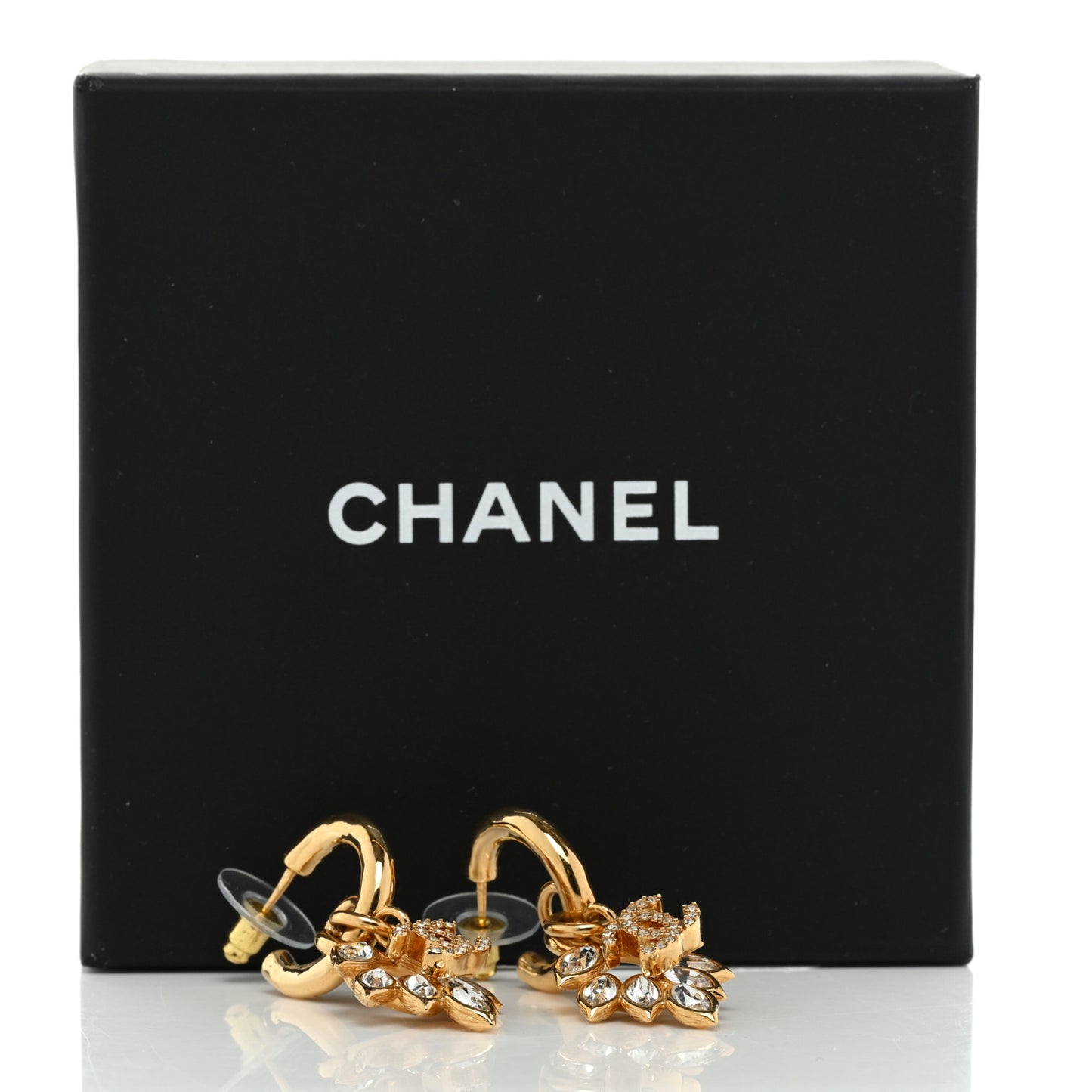 Metal Crystal Wheat CC Hoop Drop Earrings Gold