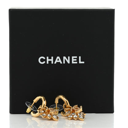 Chanel Metal Crystal Wheat CC Hoop Drop Earrings Gold 5 of 5