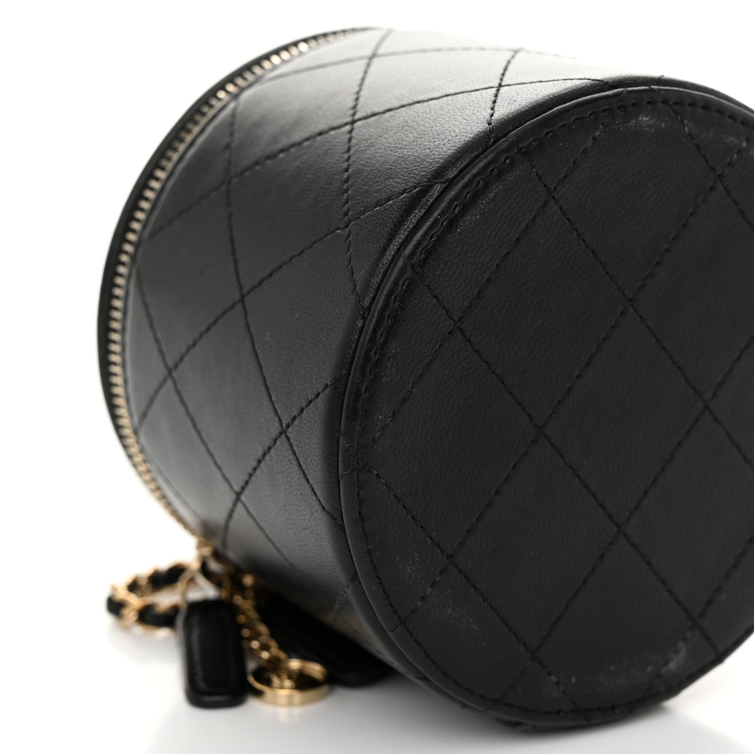 Chanel Lambskin Quilted Round Small Vanity Case With Chain Black 9 of 11