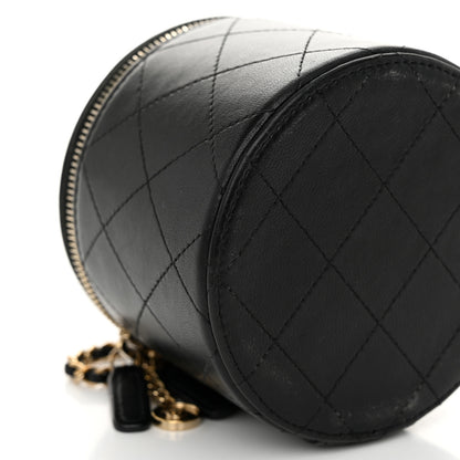 Chanel Lambskin Quilted Round Small Vanity Case With Chain Black 9 of 11