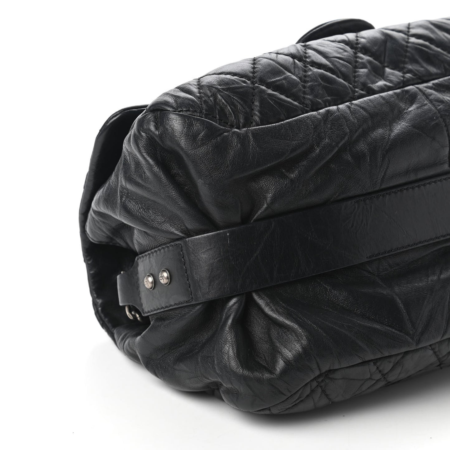 Distressed Lambskin Quilted Flap Black