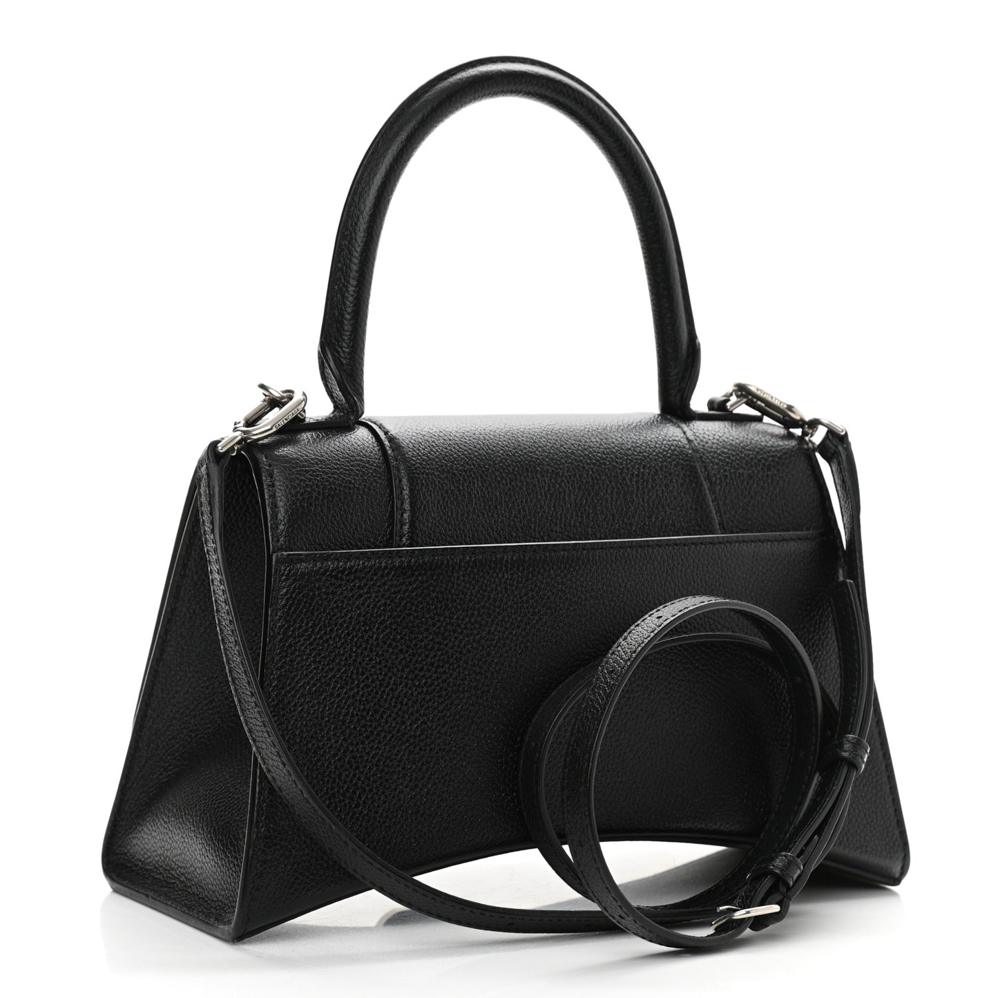 Grained Calfskin Small Hourglass Top Handle Bag Black