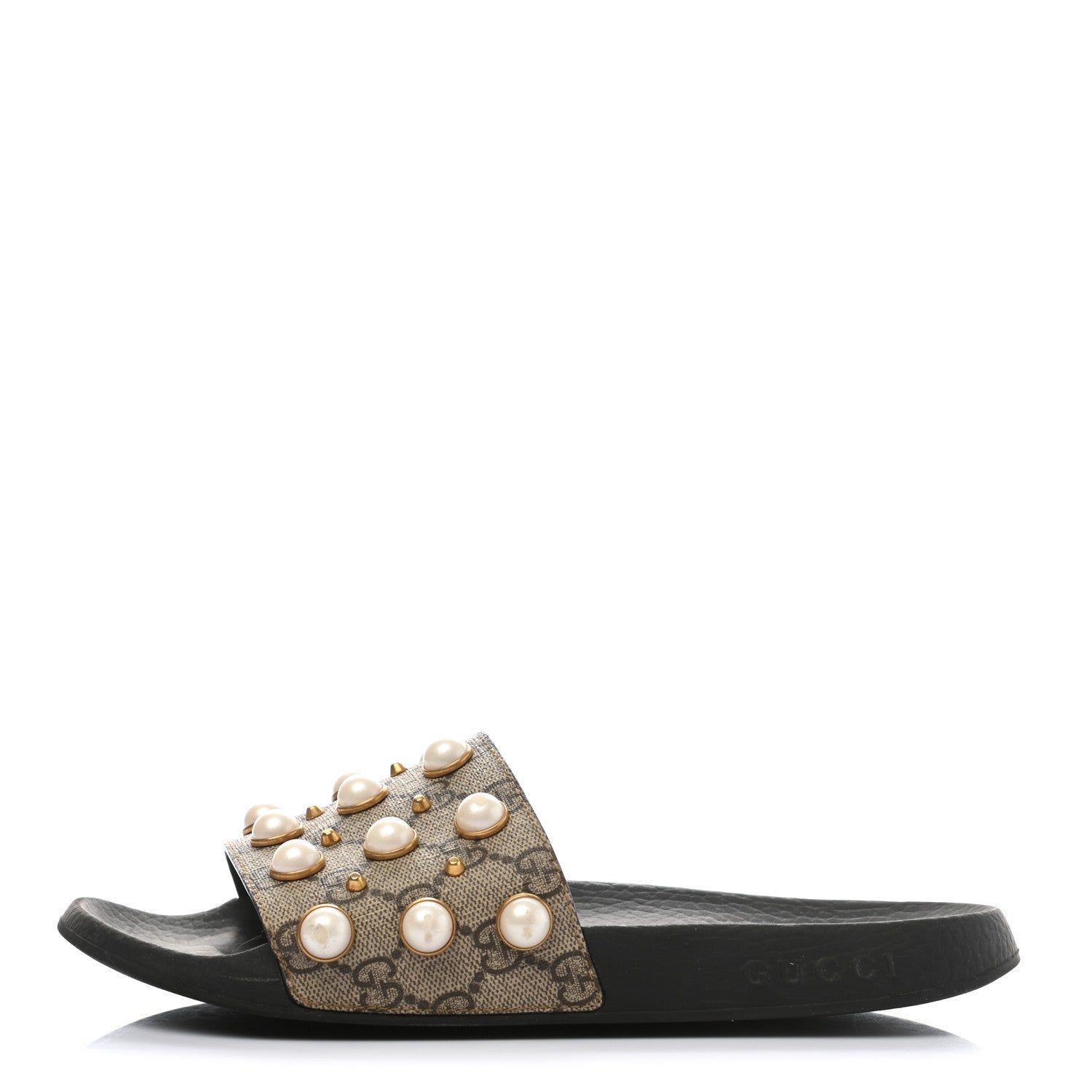 Gucci GG Supreme Monogram Slide Pearls Sandals 39 Beige 1 of 9