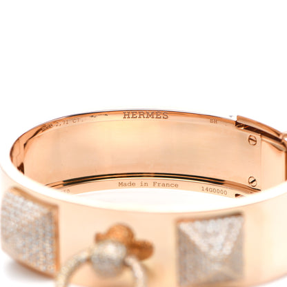 Hermes 18K Rose Gold Diamond MM Collier De Chien Semi Pave Bracelet SH 4 of 5