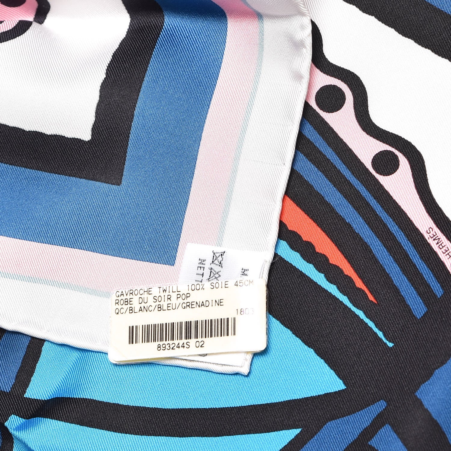 Hermes Silk Robe Du Soir Pop Pocket Square Blanc Bleu Grenade 5 of 5