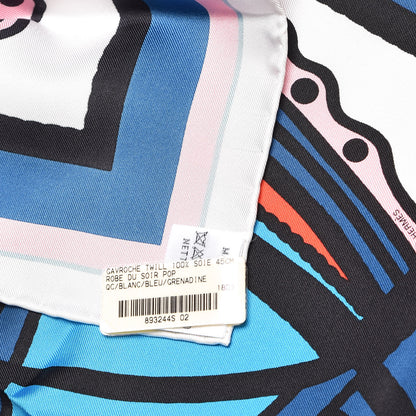 Hermes Silk Robe Du Soir Pop Pocket Square Blanc Bleu Grenade 5 of 5
