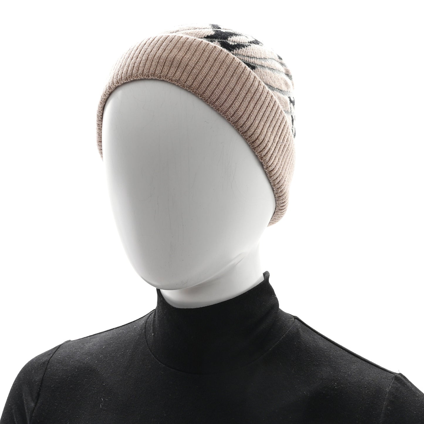 Wool Monogram Beanie Hat Beige