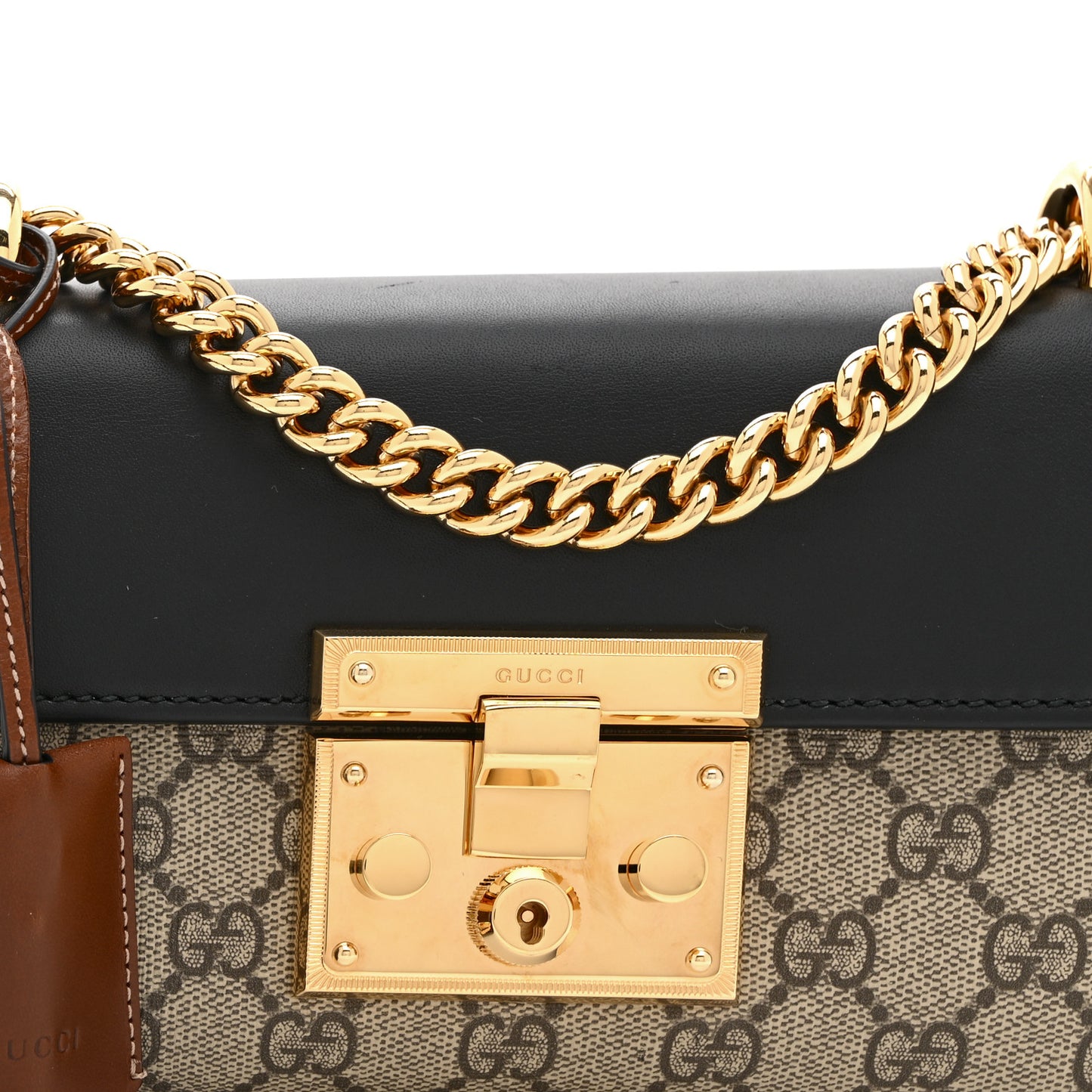 GG Supreme Monogram Calfskin Small Padlock Shoulder Bag Beige Black Cuir