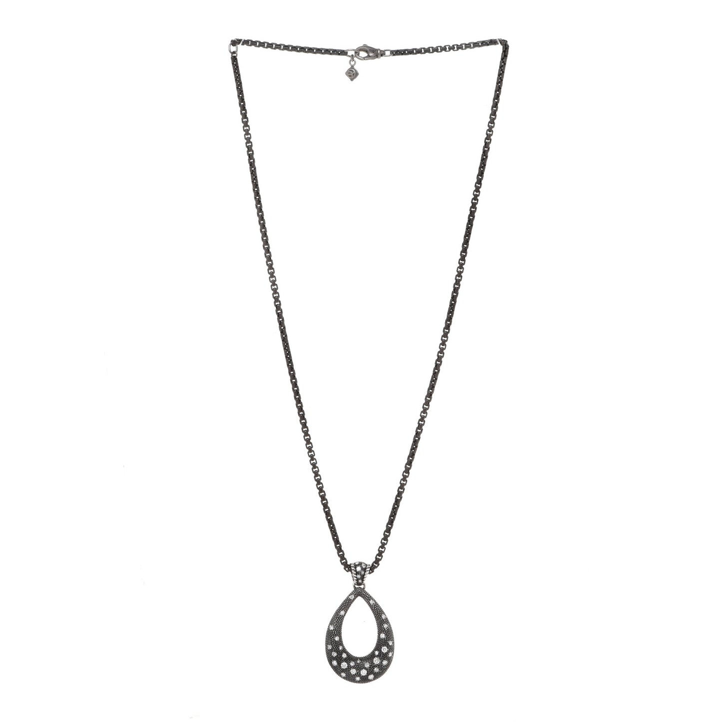Sterling Silver Diamond Midnight Melange Teardrop Pendant Necklace