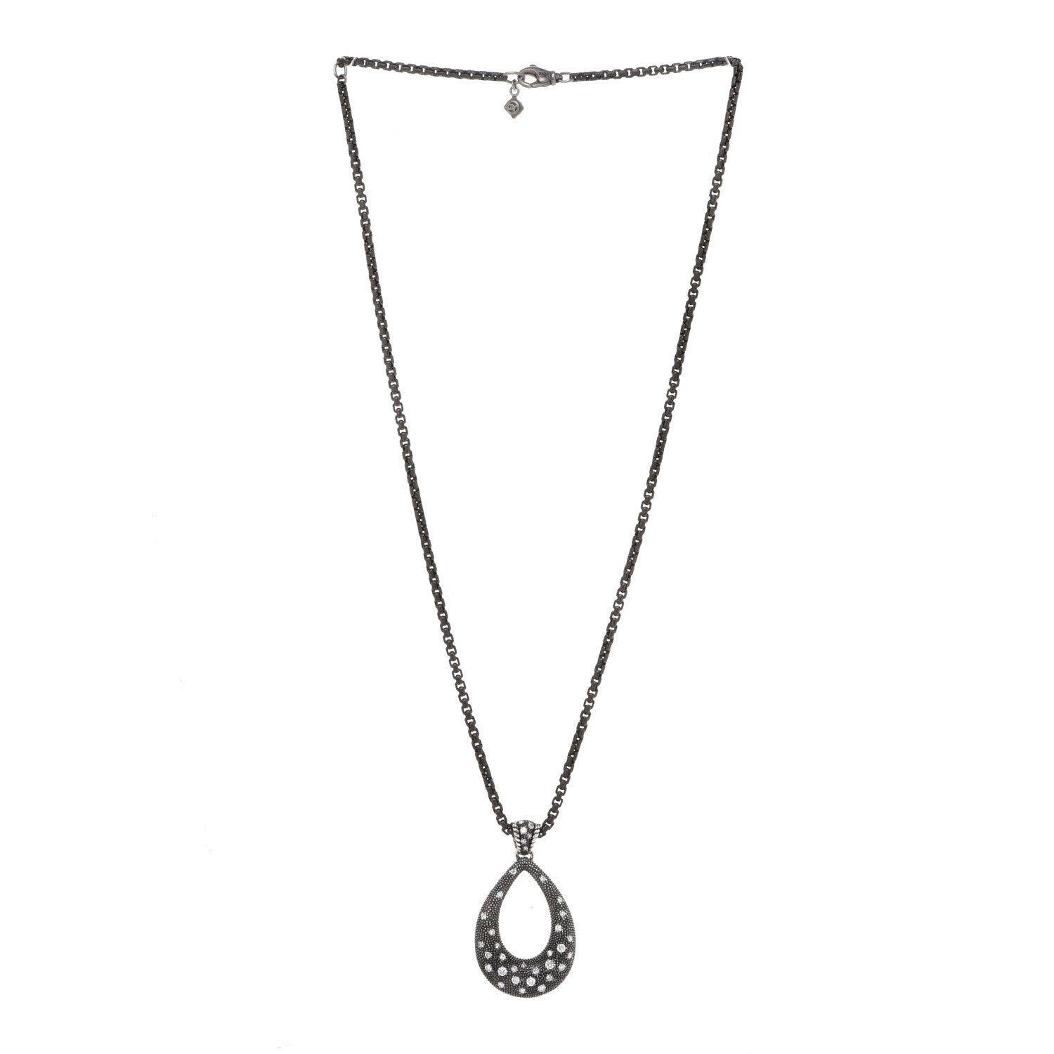 David Yurman Sterling Silver Diamond Midnight Melange Teardrop Pendant Necklace 3 of 7