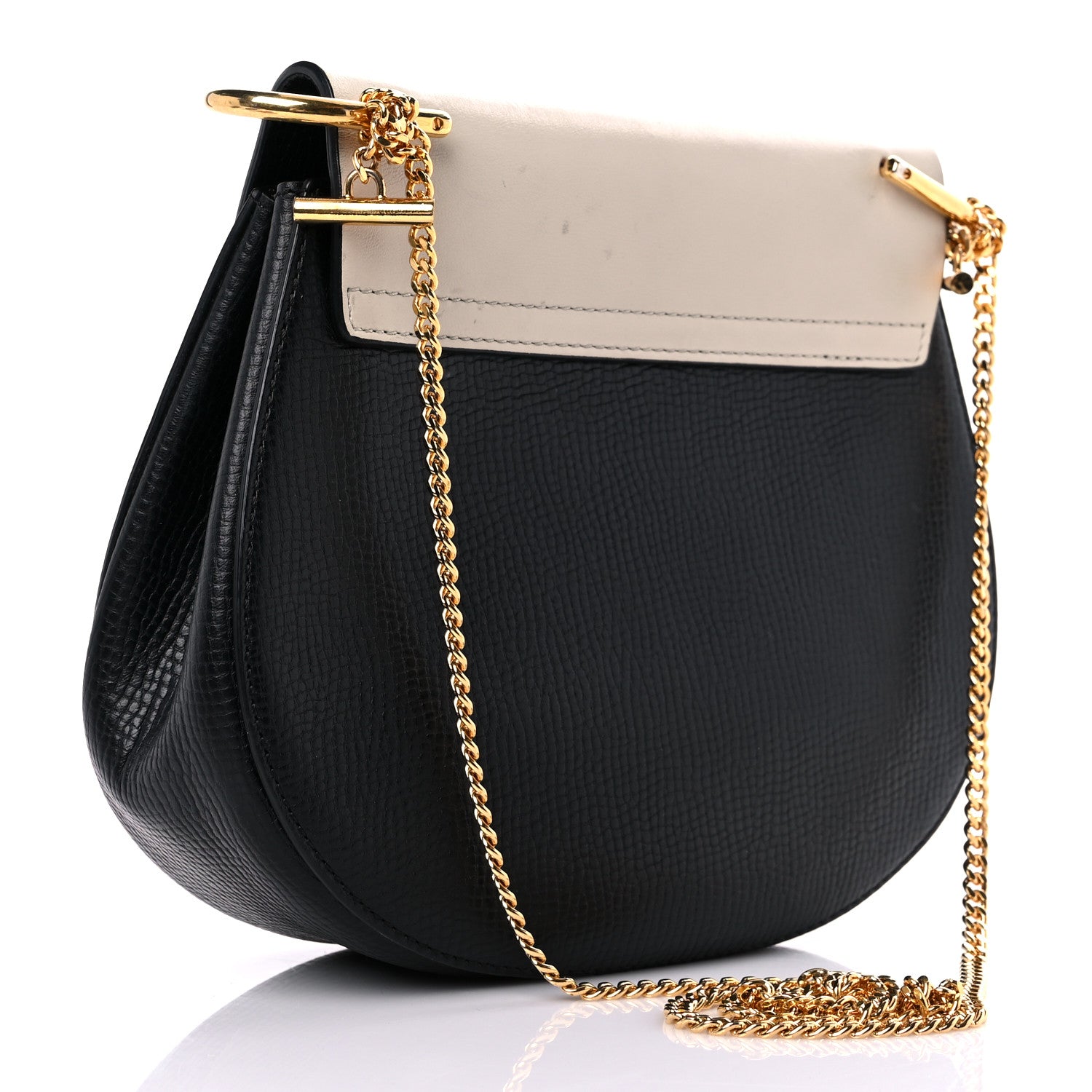 Chloe Grained Calfskin Lambskin Bi-Color Drew Shoulder Bag Black Powder Beige 3 of 15
