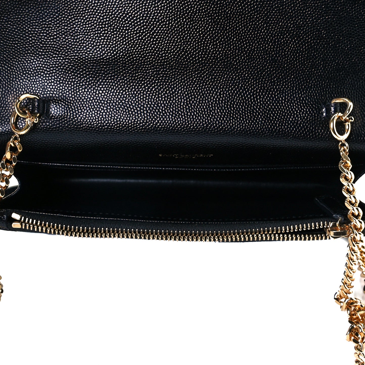 Grain De Poudre Matelasse Chevron Monogram Envelope Chain Wallet Black