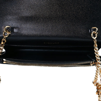 Saint Laurent Grain De Poudre Matelasse Chevron Monogram Envelope Chain Wallet Black 7 of 7