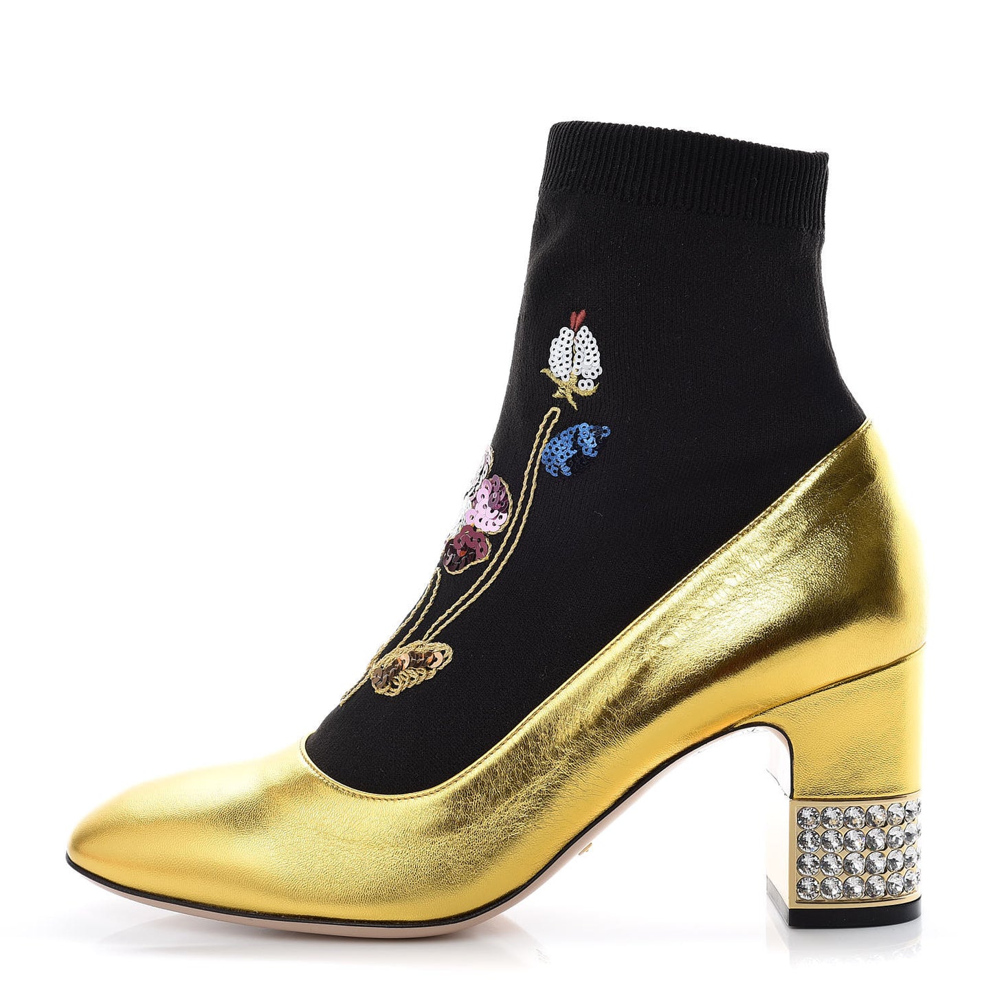 Metallic Nappa Embroidered Candy Sock Ankle Boots 39.5 Black Oro Vecchio