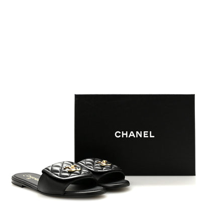 Chanel Lambskin Quilted Turnlock Flat Mules 39 Black 10 of 10